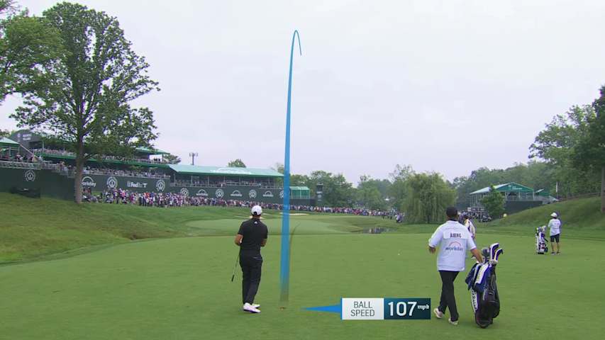 Ludvig Åberg makes birdie on No. 14 at the Memorial