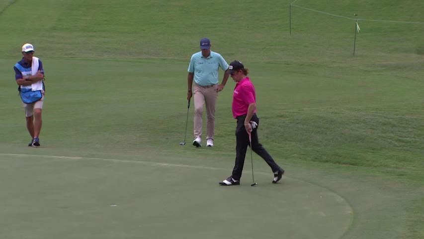 Miguel Angel Jiménez makes birdie on No. 7 at Regions Tradition