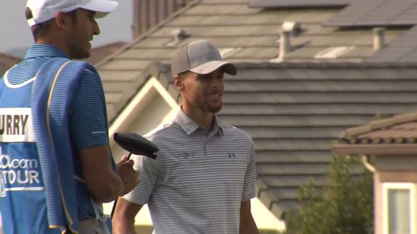 Stephen Curry's chip-shot saves par on No. 12 at the Ellie Mae Classic