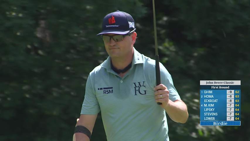 Zach Johnson sinks a 27-foot birdie putt on No. 11 at John Deere