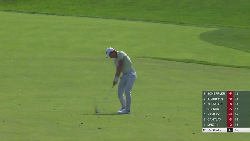 Maverick McNealy flights beautiful approach for birdie at the Memorial