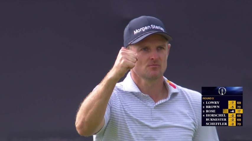 Justin Rose curls in lengthy breaking birdie putt at The Open