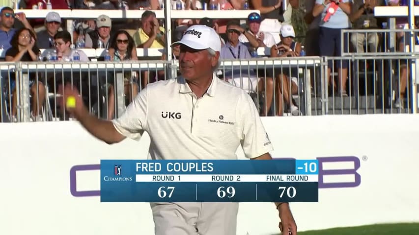 Fred Couples makes birdie on No. 18 at Chubb Classic