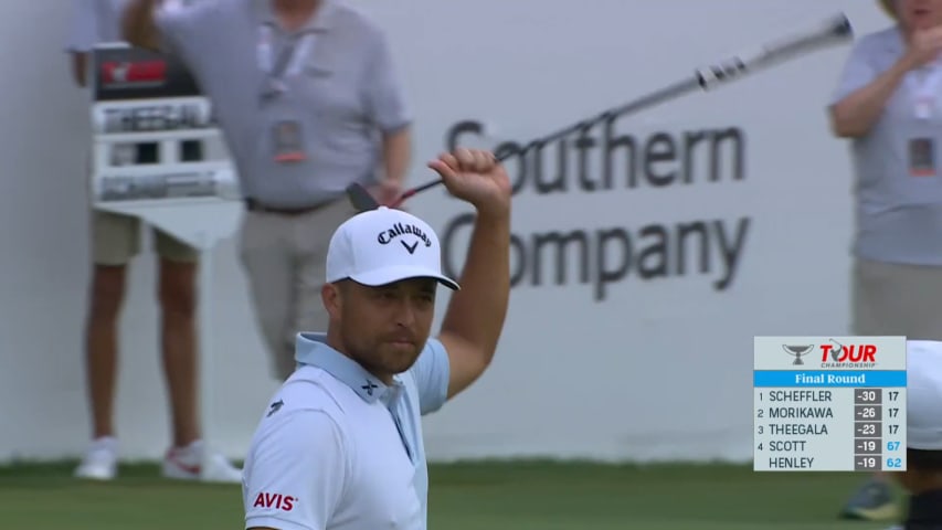 Xander Schauffele holes out for birdie from 37-feet at TOUR Championship