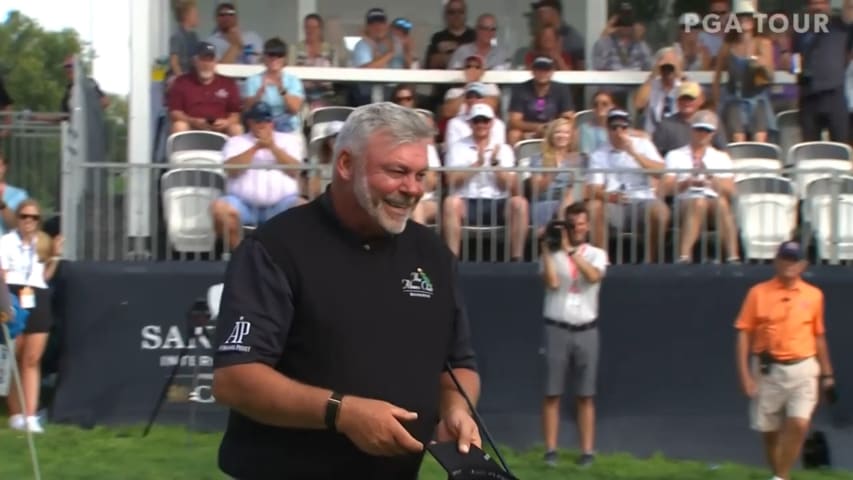 Darren Clarke's nice approach up the slope results in birdie to win Sanford International