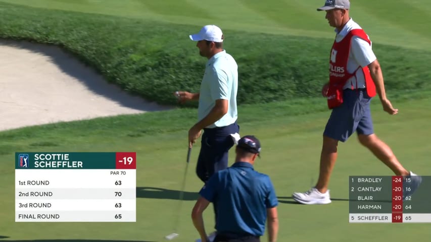 Scottie Scheffler finishes with birdie on No. 18 at Travelers