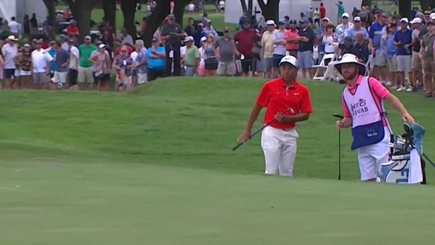 C.T. Pan nearly holes out bunker shot at Charles Schwab