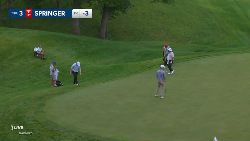 Hayden Springer holes chip shot from rough for birdie at John Deere