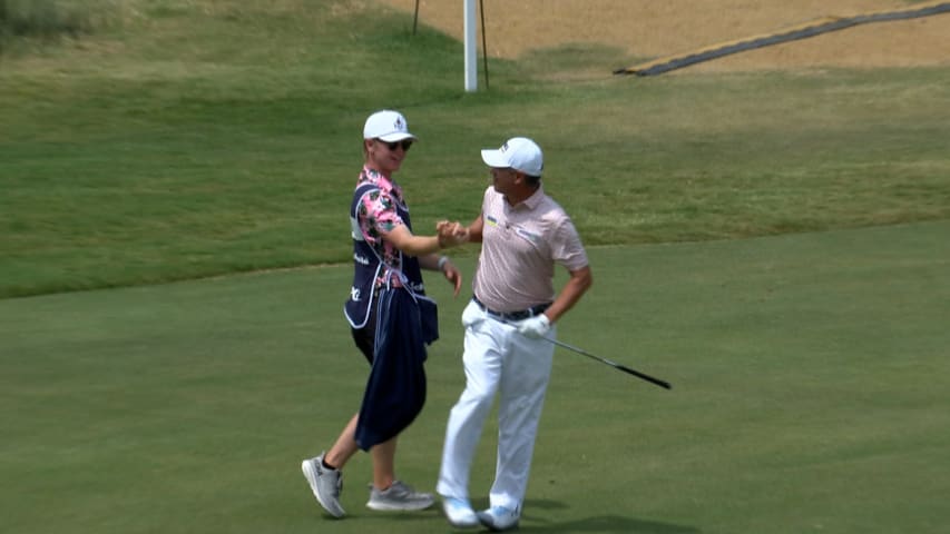 Adilson Da Silva holes chip shot for birdie at the KitchenAid Senior PGA 