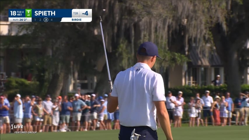 Jordan Spieth sinks a 26-foot birdie putt at RBC Heritage