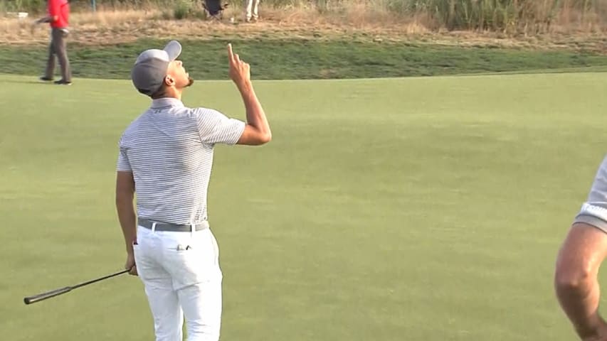 Stephen Curry cards birdie on No. 14 at the Ellie Mae Classic