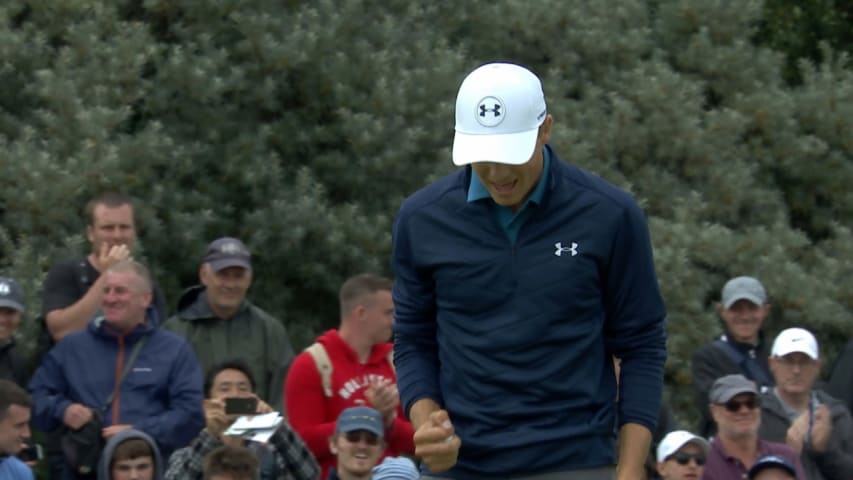 Jordan Spieth drops in a 25-footer at The Open