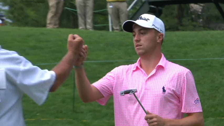 Justin Thomas birdies from downtown on the 71st hole at the Memorial