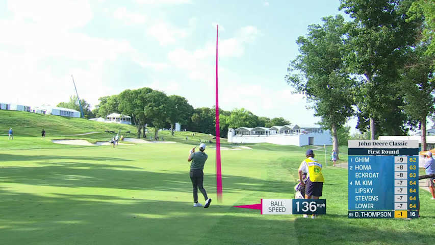 Davis Thompson sinks a 27-foot eagle at John Deere