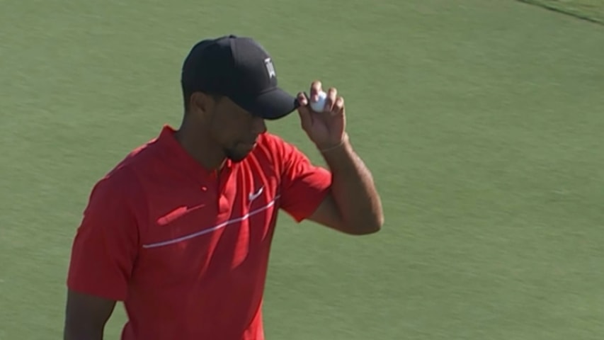 Tiger Woods hits a textbook bunker shot at Hero World Challenge