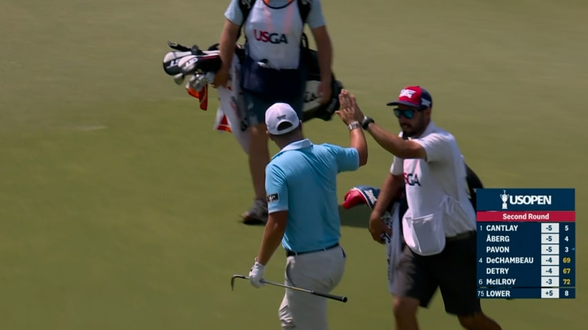 Justin Lower chips in for birdie at the U.S. Open