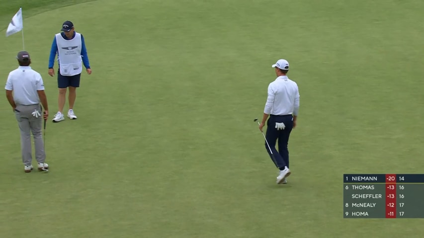 Maverick McNealy sends in 43-footer for birdie at Genesis