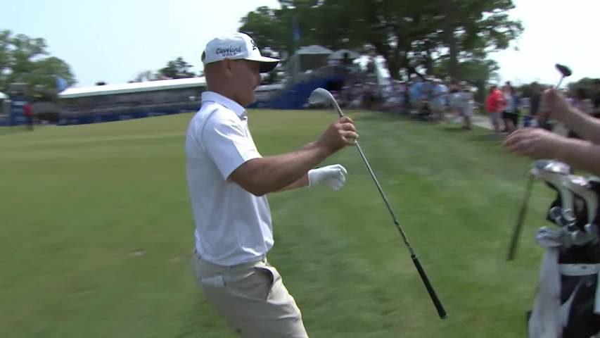 Søren Kjeldsen makes birdie on No. 18 at Principal Charity Classic