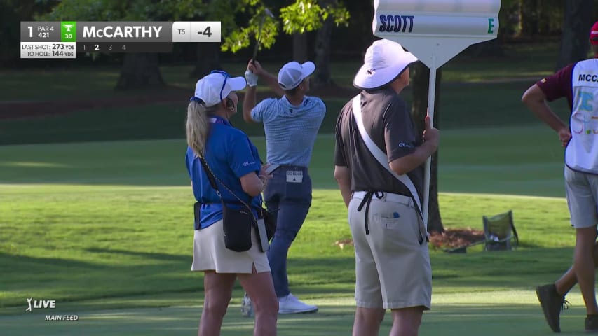 Denny McCarthy throws a dart to set up birdie at FedEx St. Jude