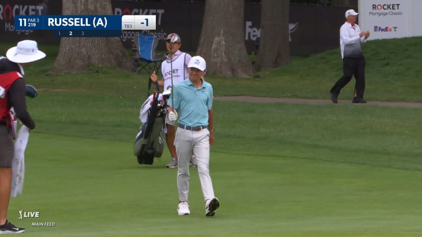 Miles Russell holes out for birdie from 63-feet at Rocket Mortgage