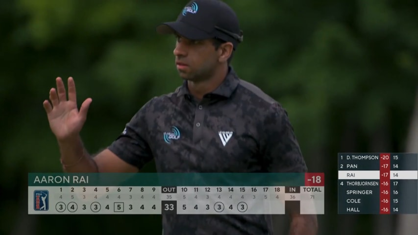 Aaron Rai curls in a 26-foot birdie putt at John Deere