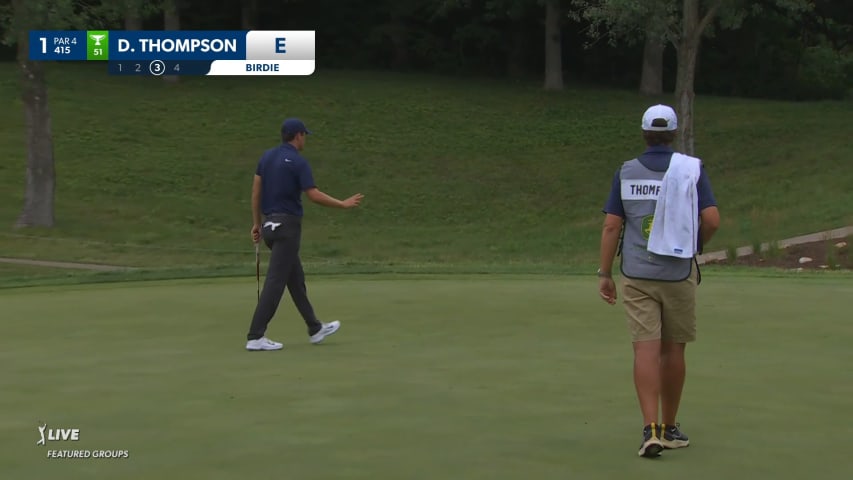 Davis Thompson sinks a 22-foot birdie putt at John Deere