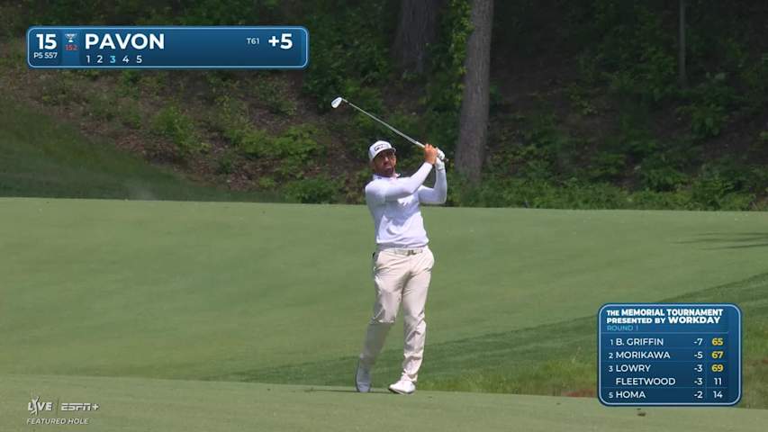 Matthieu Pavon sinks a 25-foot birdie putt on No. 15 at the Memorial