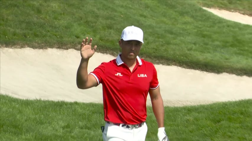 Xander Schauffele chips in for birdie to start his day at Olympic Men's Golf