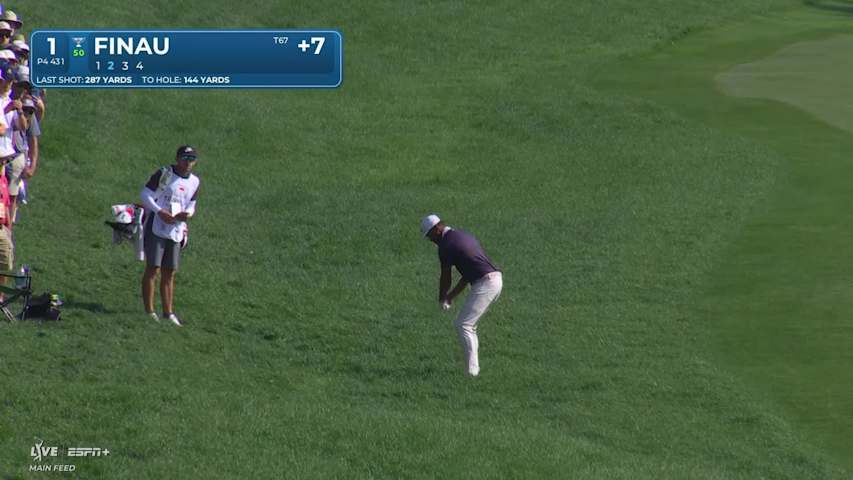 Tony Finau sinks a 42-foot birdie putt on No. 1 at Travelers