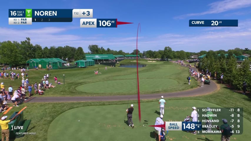 Alex Noren make birdie  from 17-feet on No. 16 at the Memorial