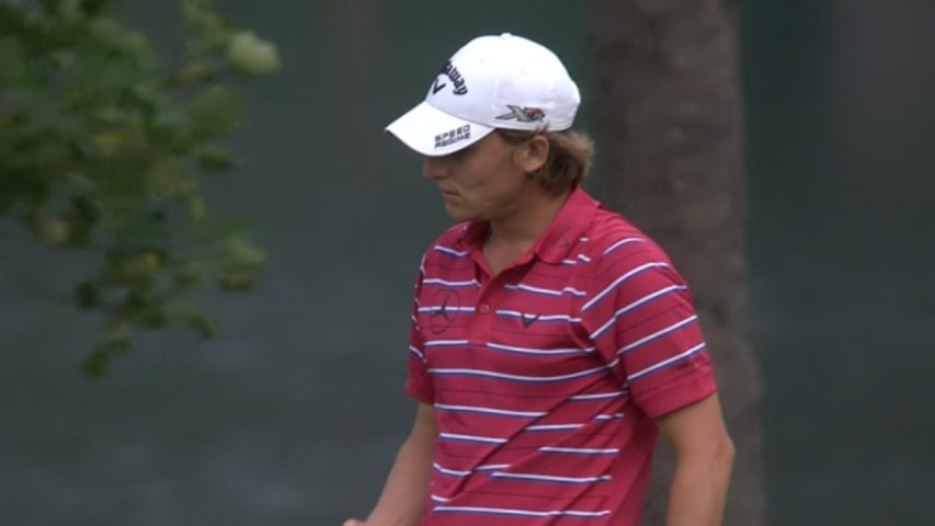 Emiliano Grillo finishes Round 4 with birdie on No. 18 at Barbasol