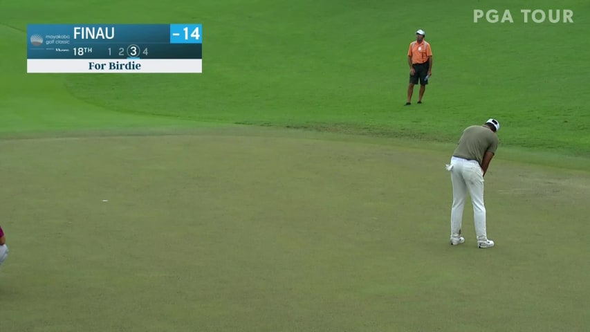 Tony Finau finishes with a birdie putt No. 18 at Mayakoba