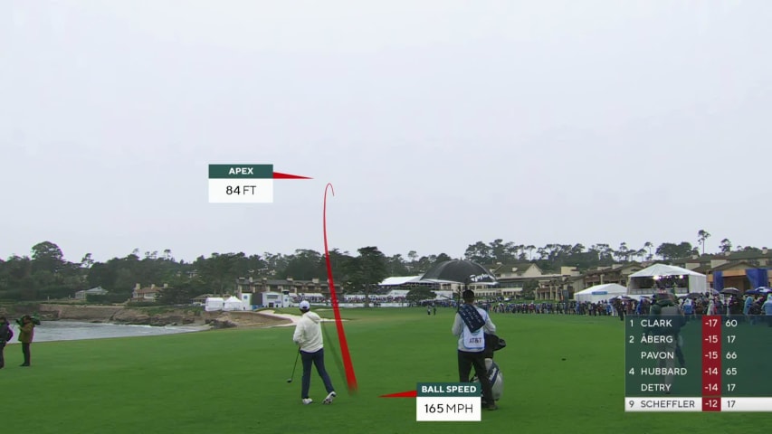 Scottie Scheffler makes birdie on No. 18 at AT&T Pebble Beach