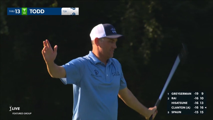 Brendon Todd holes a 22-foot birdie putt at Wyndham