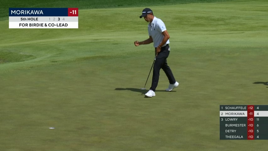 Collin Morikawa holes birdie putt at PGA Championship