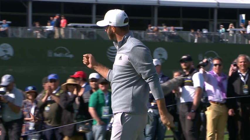 Dustin Johnson drains a 20-footer for birdie at AT&T Pebble Beach