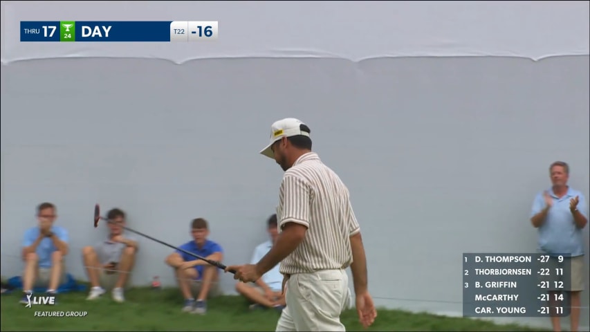 Jason Day sinks a 26-foot birdie putt at John Deere