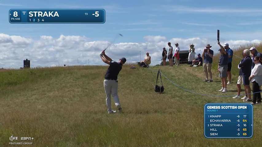 Sepp Straka holes out for birdie from 80-feet on No. 8 at Genesis Scottish Open