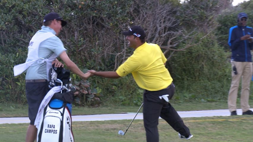 Rafa Campos chips in for birdie for Shot of the Day 