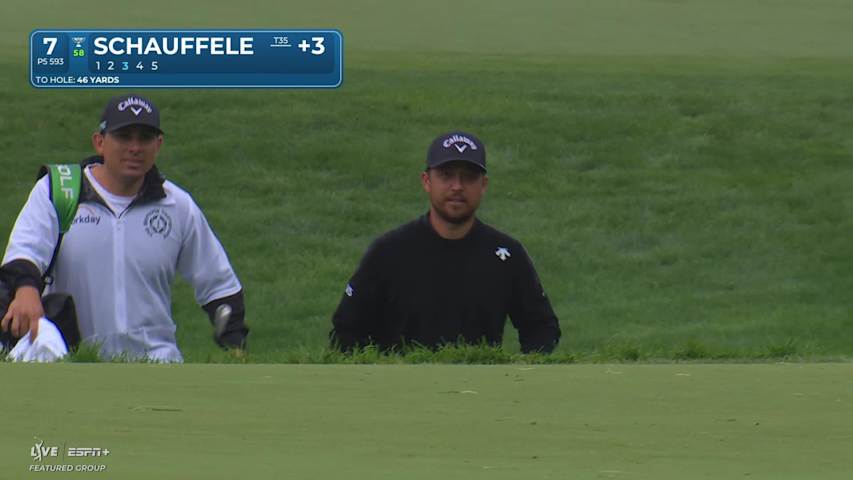 Xander Schauffele holes out from thick rough for eagle at the Memorial