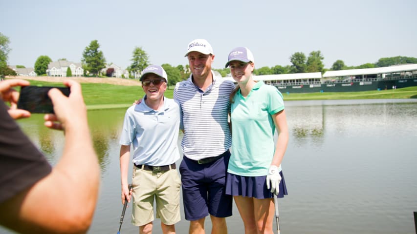 PGA TOUR players try to land tee shots on island umbrella at TPC River Highlands