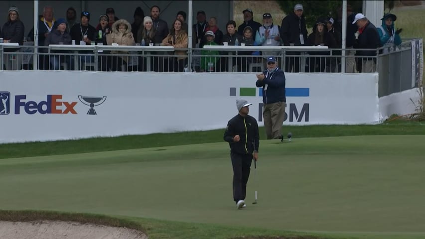 Adam Svensson rolls in 10-foot birdie putt at The RSM Classic