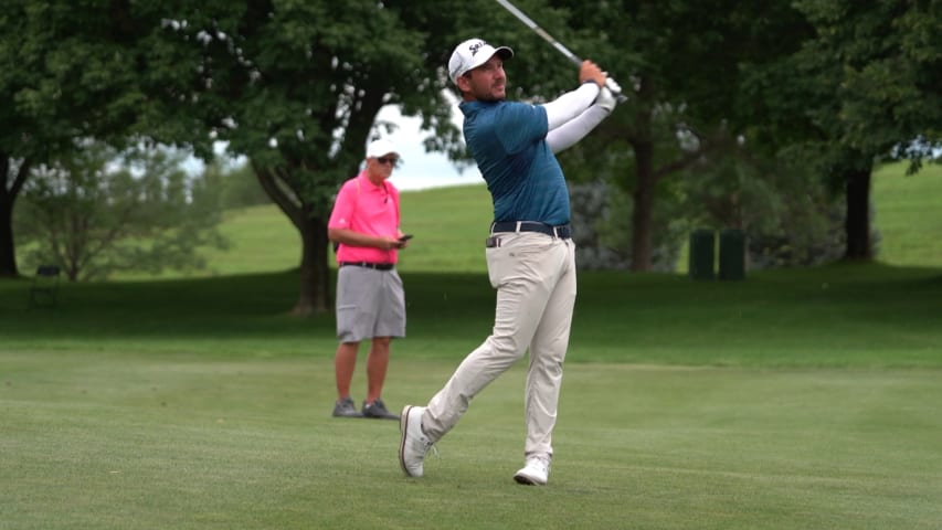 Alejandro Tosti holes out for an eagle on No. 14 at Pinnacle Bank