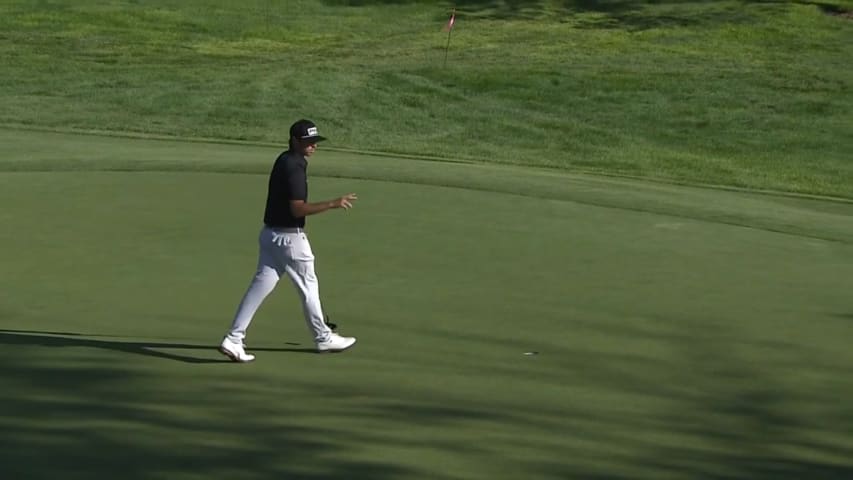 Harrison Endycott makes putt for birdie on No. 16 at Utah Championship