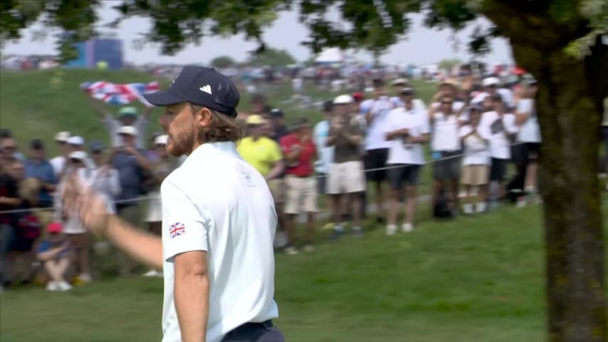 Tommy Fleetwood sinks a 46-foot putt for eagle at Olympic Men's Golf