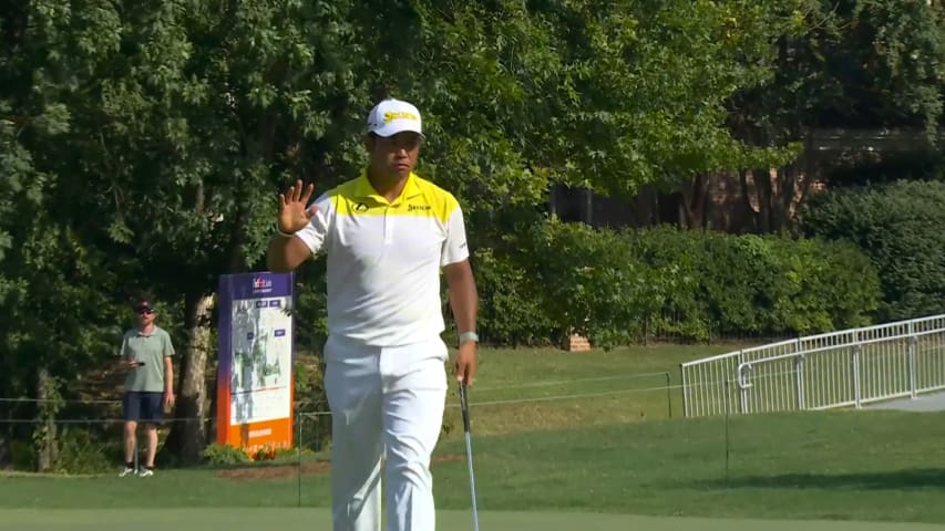 Hideki Matsuyama holes a 26-foot birdie putt at FedEx St. Jude