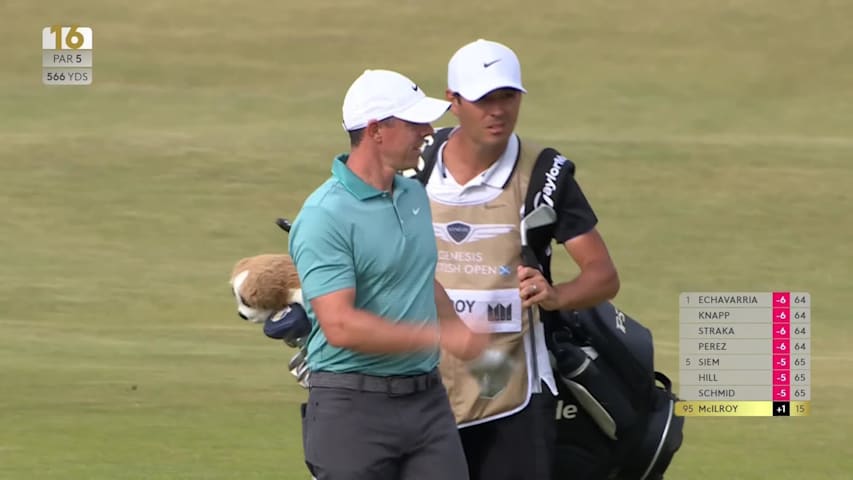 Rory McIlroy makes birdie on No. 16 at Genesis Scottish Open