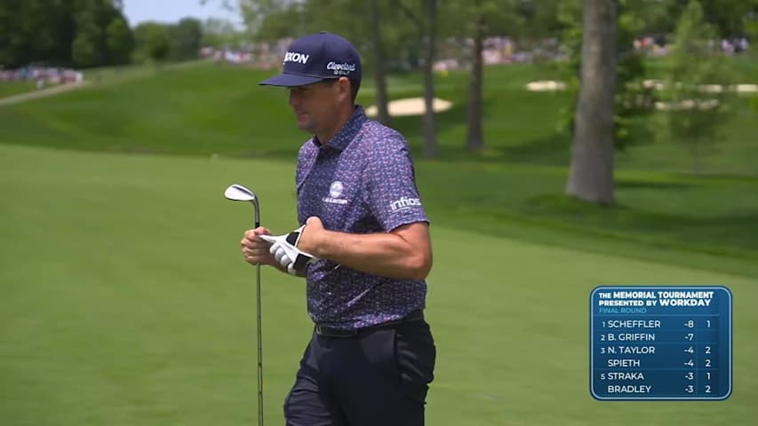 Keegan Bradley sticks approach to set up birdie at the Memorial