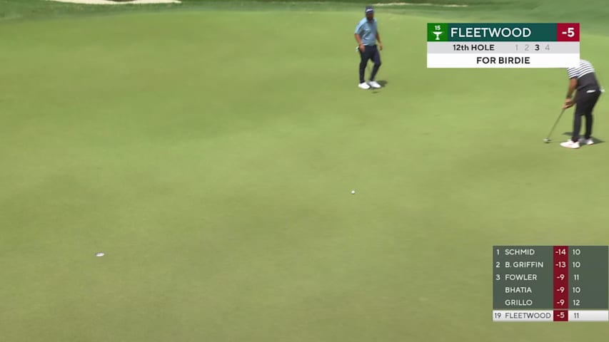 Tommy Fleetwood sinks a 27-foot birdie putt on No. 12 at Charles Schwab