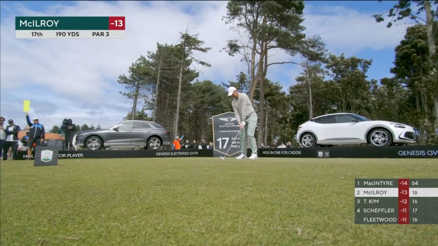 Rory McIlroy dials in tee shot to set up birdie to tie the lead at Genesis Scottish Open